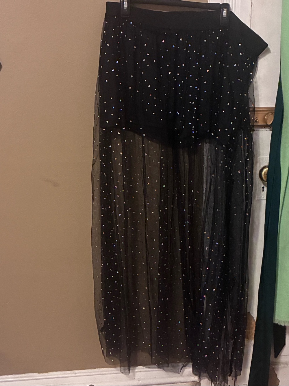 PLUS Sheer Maxi Skirt with Sparkle Hearts
